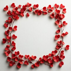 Obraz premium Glossy red hearts form a romantic frame on a light background, perfect for Valentine’s Day, love-themed designs, and wedding invitations. Elegant, passionate, and festive.