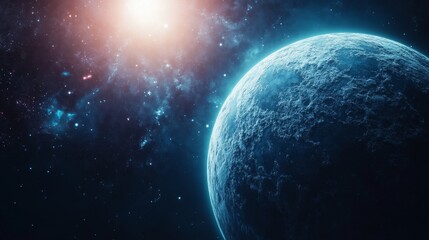 Obraz premium A blue planet with a sun in the background