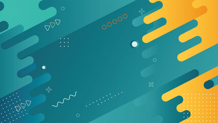 Dynamic Memphis-style background featuring teal and yellow hues with geometric shapes, dotted patterns, and playful accents. Perfect for presentations, web design, and creative projects.