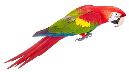 Fototapeta premium Vibrant Macaw Parrot with Colorful Feathers Against White Background