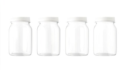 Transparent Glass Jars with White Lids for Kitchen Storage and Display