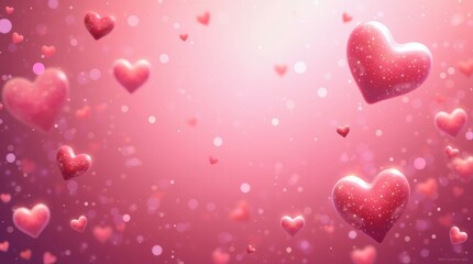Obraz premium Pink Background with Glossy Hearts