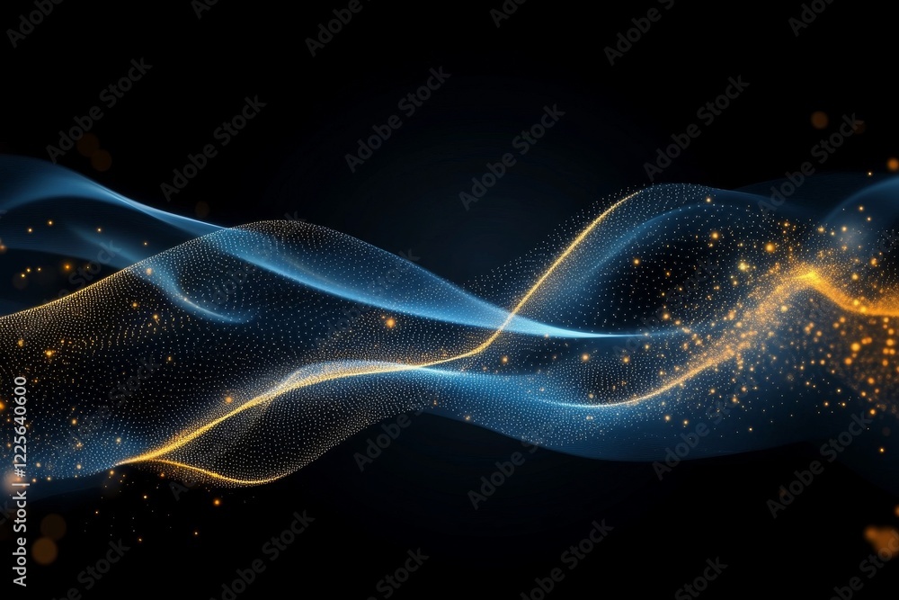 Poster abstract dark blue and gold particle background light bokeh, shining particles.