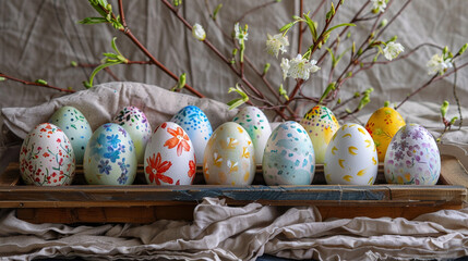 Hand-Painted Floral Easter Eggs in Tray
