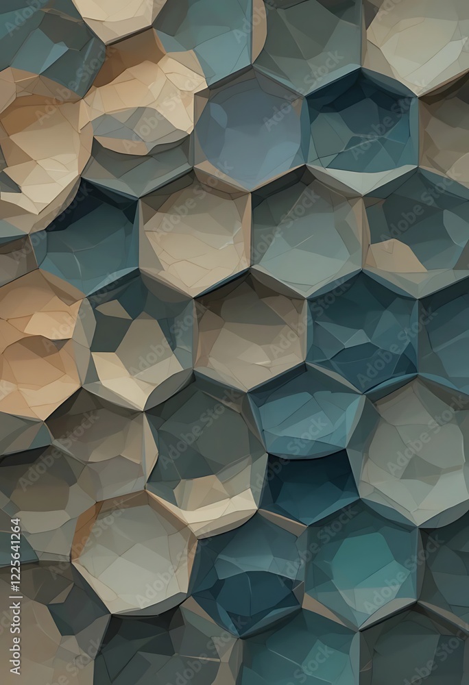 Poster abstract hexagonal pattern in teal and beige tones