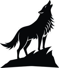 Wolf howling in the hill silhouette vector illustration
