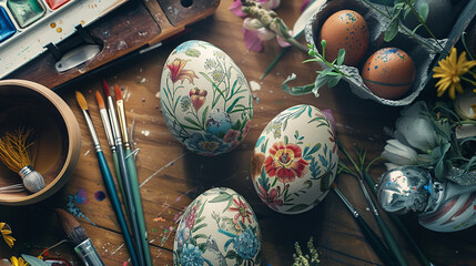 Hand-Painted Floral Easter Eggs in Tray
