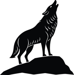 Wolf howling in the hill silhouette vector illustration