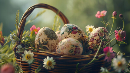 Colorful Easter Eggs in Forest Nest
