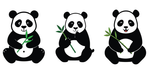 panda with a smile, panda set, panda silhouette vector, Cute Animal Panda characters set © Chondon