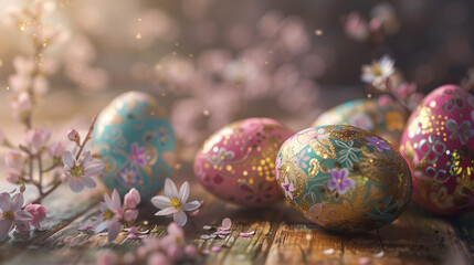 Hand-Painted Floral Easter Eggs in Tray
