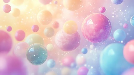 dreamy carousel of floating pastel spheres, soft cotton candy colors blending in ethereal space, digital art