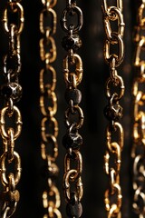 Golden Chains Adorned With Dark Beads Hanging Vertically