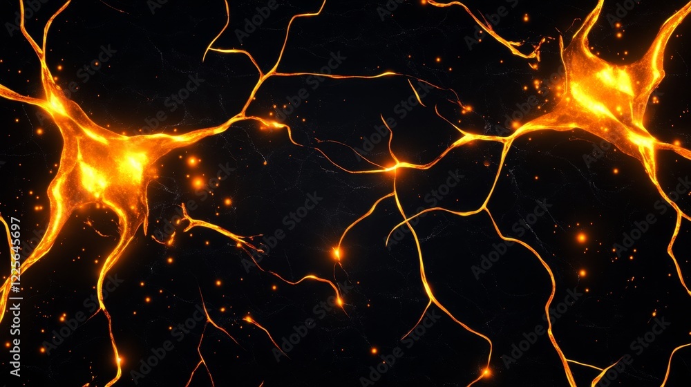 Poster glowing neural network structure - abstract image symbolizing brain, intelligence, connection, energ