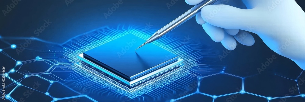Aufkleber microchip testing technician at work - precision, technology, innovation, electronics, future. a glo