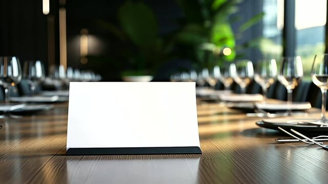 A vacant nameplate with a clean design on a marble conference table