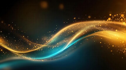 Obraz premium ethereal aurora-like waves of iridescent light dancing across dark space, blending turquoise and gold