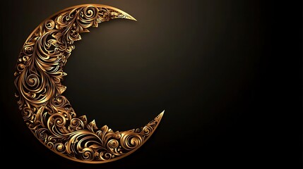 Ornate Golden Crescent Moon Design on Black Background