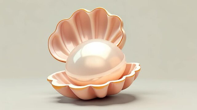 A pearl is inside a shell. The pearl is white and the shell is pink