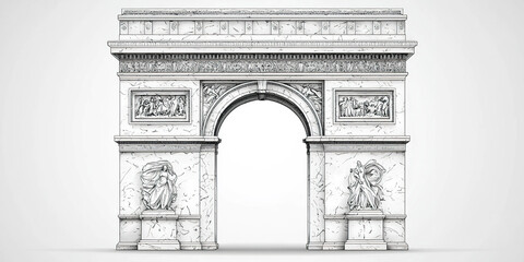Fototapeta premium Detailed technical drawing of the Arc de Triomphe in Paris in a monochrome style with marble texture. Generated with AI.