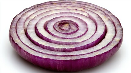 Sliced Red Onion with Concentric Rings on White Background