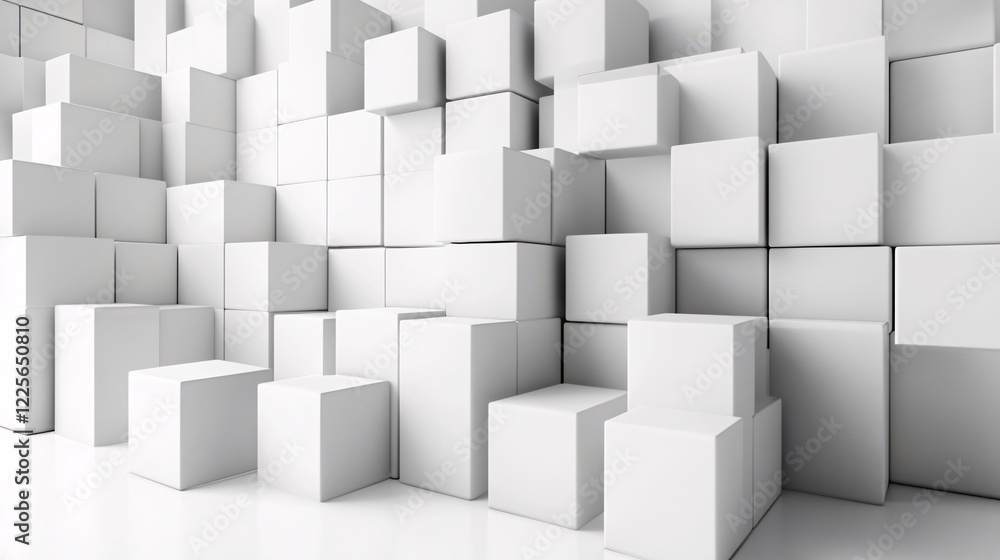 Aufkleber Abstract composition of white cubes forming a random pattern on a white background