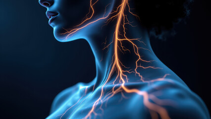 VNS - Vagus Nerve Stimulation concept with electric current imagery.