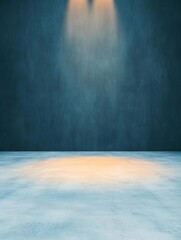 Studio Stage Spotlight Floor - Empty studio with spotlight on concrete floor, dark teal textured wall background. Ideal for product display or presentations.