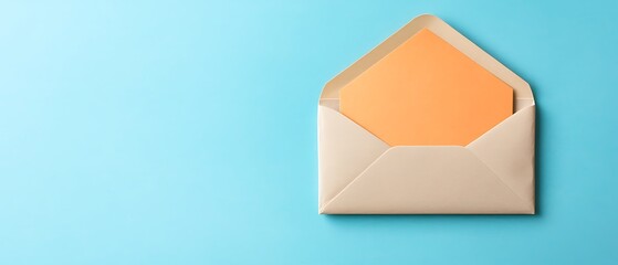 a beige envelope with a blank orange paper inside, set against a blue background, representing the notion of receiving mail.