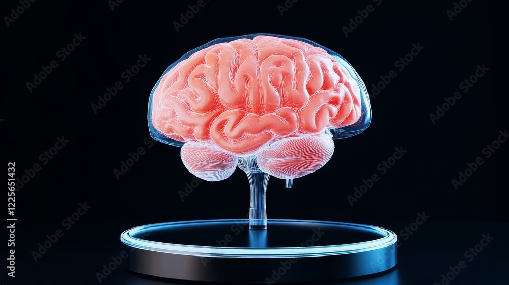 Poster transparent human brain 3d model futuristic display - conceptual image symbolizing intelligence, neu