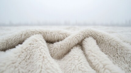 Soft, fluffy beige fleece fabric texture.  Close-up view of wrinkled textile.