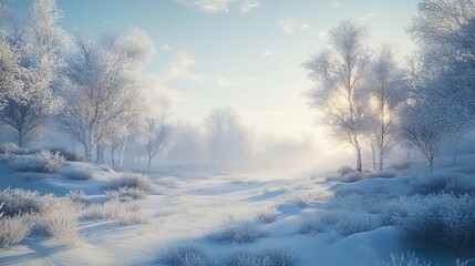 Obraz premium Winter Wonderland Scene Frost Covered Trees And Path