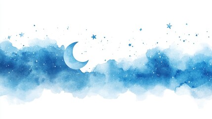 Watercolor Night Sky Crescent Moon Stars