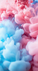 Fototapeta premium Colorful smoke swirls in blue and pink creating a vibrant abstract visual at a studio setting