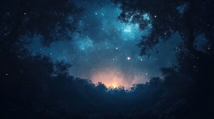 Fototapeta premium Night Sky Above Silhouetted Forest Trees