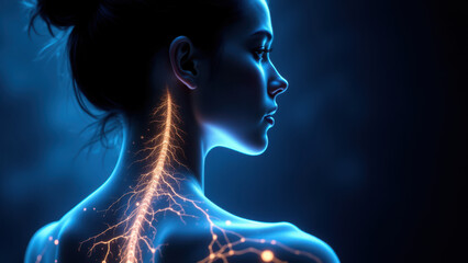 An artistic representation of a human body with visible VNS implantation.