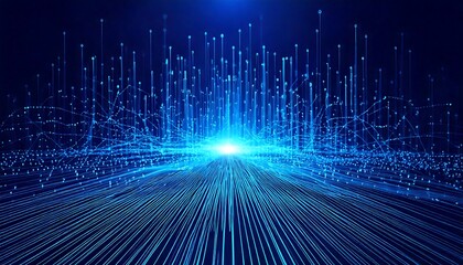 Fototapeta premium Abstract Digital Network Background with Glowing Blue Lines and Connecting Nodes on Dark Space