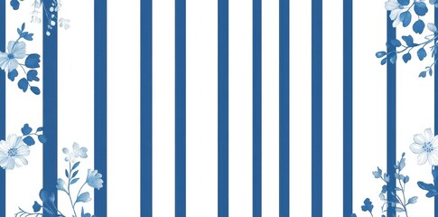 Obraz premium Blue Striped Background with Delicate Floral Design