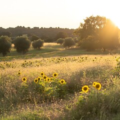 Golden Hour Sunflowers in a Summer Field
