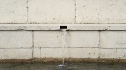 Water flowing from a small channel in a white stone wall.