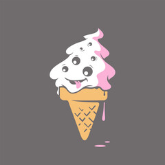 A cute and playful illustration of cartoon ice cream cone character with a smiling alien-shaped top.