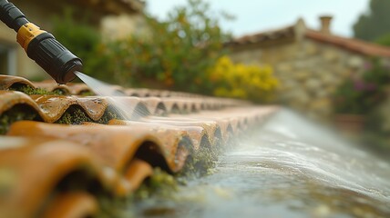 Pressure washing terracotta roof tiles for cleanliness and maintenance
