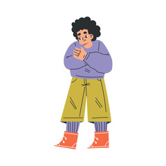 Boy Kid Stand Look Guilty and Confused Vector Illustration