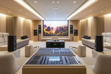 Fototapeta premium Luxurious Home Theater Audio Mixing Console Setup