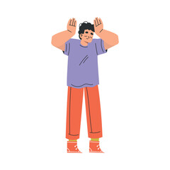 Boy Kid Stand Look Guilty and Confused Vector Illustration