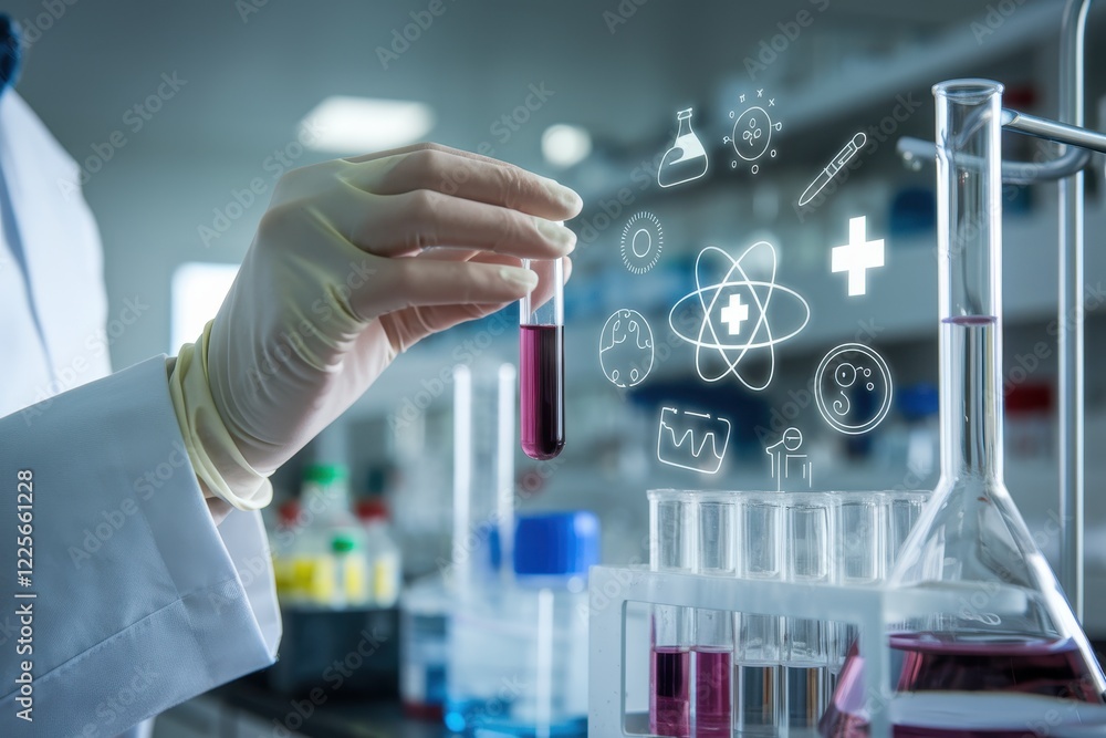 Poster scientific research: a close-up of a scientist examining a sample in a modern laboratory setting