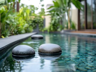 Zen Garden Pool: Tranquil Stones in Serene Water