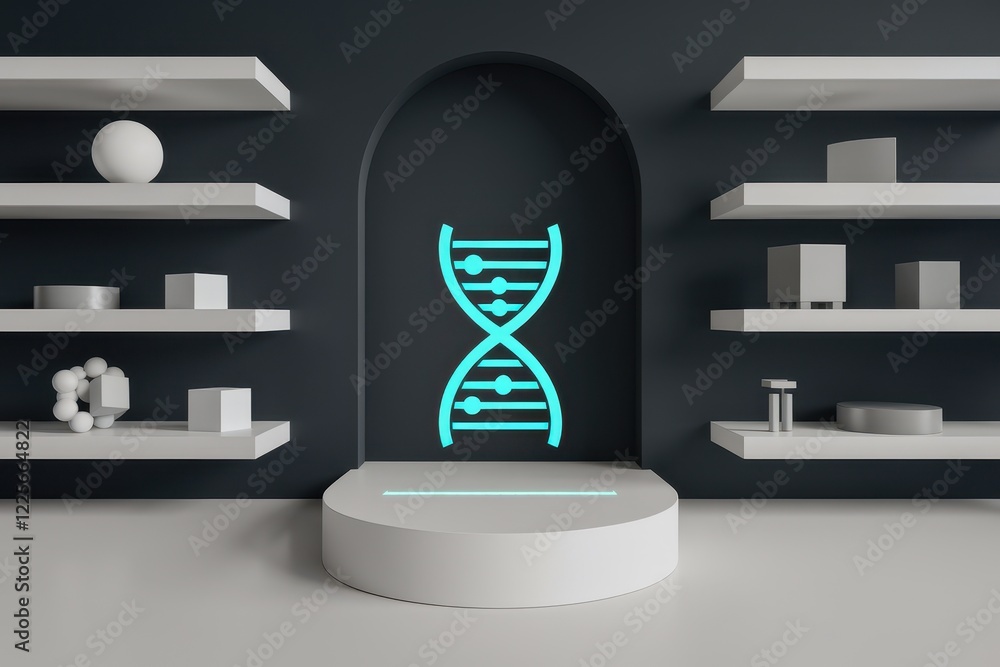Poster dna helix in minimalist lab setting: modern science display