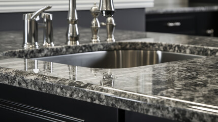 A close-up of a polished stone tabletop with intricate patterns and smooth edges