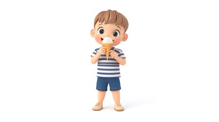 Obraz premium boy eating ice cream cone isolated on white background